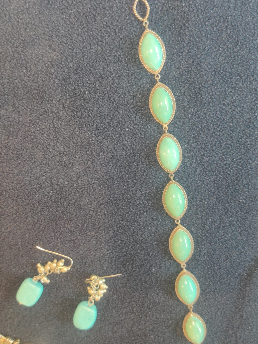 Turquoise Jewelry Set Silver-Tone Twisted Necklace, Bracelet ,And Earrings